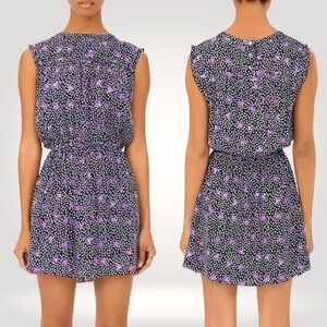 Maje Rollette Printed Floral Smocked Waist Sleeveless Mini Dress Size 42 / US 10